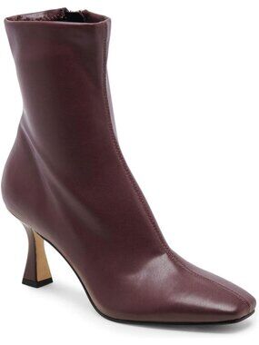 Women's Burgundy Comfortable Square Toe Side Zipper Kitten Heel Ankle Boots
